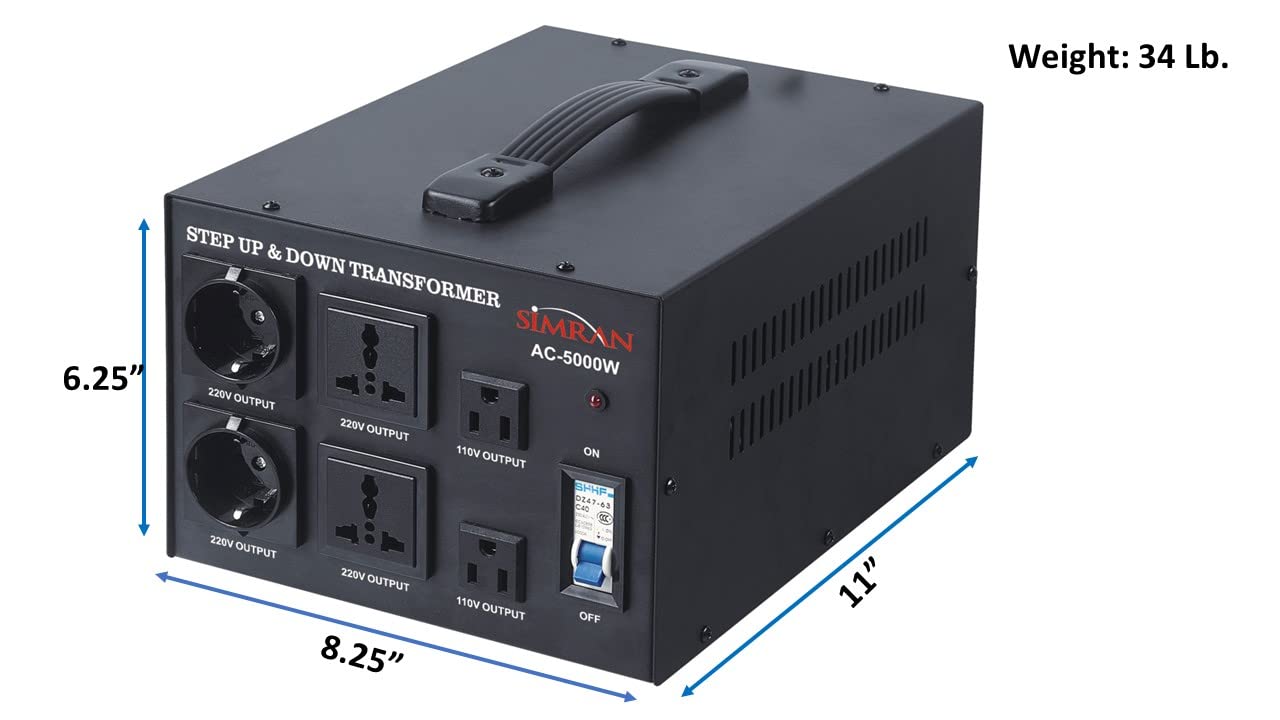 Simran AC-5000 Step Up/Down Voltage Transformer Power Converter for Conversion Between 110 Volt and 220 Volts with Circuit Breaker, CE Certified, 5000 Watts, Black
