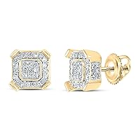 The Diamond Deal 10kt Yellow Gold Mens Round Diamond Square Earrings 1/3 Cttw