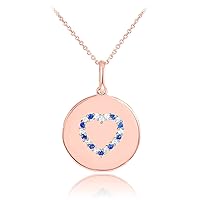 14K ROSE GOLD HEART STUDDED SAPPHIRE & DIAMOND DISC PENDANT NECKLACE - Pendant/Necklace Option: Pendant With 22