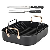 Viking Hard Anodized Roasting Pan, 13-Inch x 16-Inch w/Carving Set, New Handle, Black