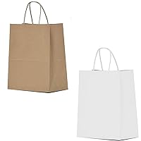 Paper Gift Bags 200 pcs 8x4.5x10 inches White and Brown Paper Bags with Handles Bulk
