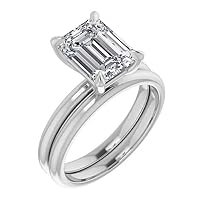 10K Solid White Gold Handmade Engagement Rings 1.5 CT Emerald Cut Moissanite Diamond Solitaire Wedding/Bridal Ring Set for Womens/Her Propose Ring