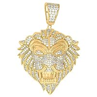 925 Sterling Silver Yellow tone Mens Baguette CZ Cubic Zirconia Simulated Diamond Lion Animal Wildlife Charm Pendant Necklace Jewelry for Men