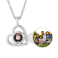 Qitian Custom Photo Projection Necklace with Picture Inside I Love You Necklace Personalized Heart Memorial Gift for Women