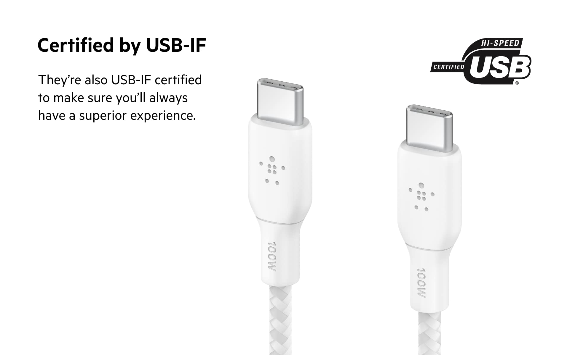 Belkin USB Type C to C Cable, 100W Power Delivery USB-IF Certified 2.0 Cable with Double Braided Nylon Exterior for iPad Pro, MacBook, Galaxy and More, 2M Cable Length, White