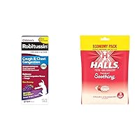 Robitussin Children's Grape Cough Syrup with Chest Relief, 4 Fl Oz and Halls Creamy Strawberry Throat Drops, 70 Count