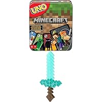 Bundle of Mattel Games UNO Minecraft Card Game with Minecraft-Themed Graphics in a Collectible Tin (Amazon Exclusive) + Minecraft Enchanted Diamond Sword with Lights & Sounds, Life-Size Role-Play Toy