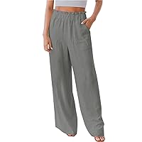 Womens Wide Leg Palazzo Pants High Waisted Pant Smocked Pleated Loose Fit Casual Trousers
