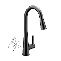 Moen Sleek Matte Black Motionsense Wave Sensor Touchless One-Handle High Arc Pulldown Modern Kitchen Faucet Featuring Power Clean, Motion Activated Kitchen Sink Faucet, 7864EWBL