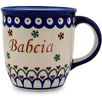 Polish Pottery 11 oz Babcia - Grandma Mug (Hearts And Flowers Theme) + Certificate of Authenticity