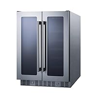 Summit Appliance ALFD24WBVCSS ADA Compliant Built-in or Freestanding Dual Zone Wine/Beverage Center with French Door Swing, Seamless Stainless Steel Trimmed Glass Doors and Stainless Steel Cabinet