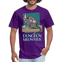 Dungeon Meowster D20 Cat with Dragon Armor Tabletop RPG Gamer T-Shirt Purple L