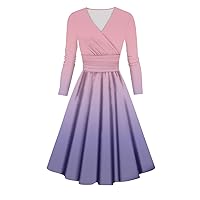 Elegant Formal Midi Dress for Women Fall Winter Long Sleeve Trendy Sexy Ruched Flowy Floral Casual A Line Dress