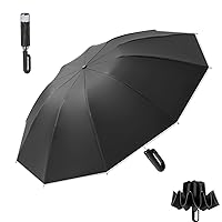 Inverted Automatic Umbrella with Carabiner Handle well built Large Strong windproof Umbrella with reflective strip design easy folded down and compact umbrella for Men Women