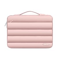 MOSISO 360 Protective Puffy Laptop Sleeve 13-14 inch for Women Men, Carrying Case Compatible with MacBook Air M2 M1,Compatible with MacBook Pro 13/14,Polyester Horizontal Side Open Bag with Belt, Pink