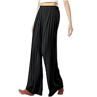Womens Cozy Pants Fashion Ruched High Waist Trousers Side Graphic Twill Pants Casual Wide Leg Flowy Yoga Pant
