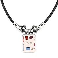 Bohe mia Wind Fashion Clothes Girl Necklace Jewelry Torque Leather Rope Pendant
