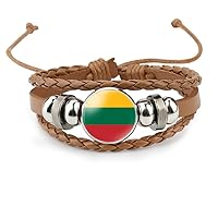 Lithuania Flag Bracelet - Fashion Time Stone National Flag Bracelet Adjustable For Women Men,Handmade Woven Leather Flag Bracelet Jewelry Couple Gift