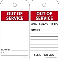 NMC RPT176AST OUT OF SERVICE Tag - [Pack of 25] 3 in. x 6 in. 2 Sided Synthetic Paper Inspection Tag with White/Red Text on Red/White Base