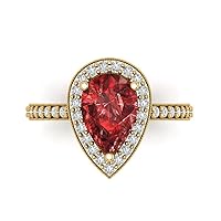 2.11 Brilliant Pear Cut Solitaire W/Accent Halo Natural Red Garnet Anniversary Promise Wedding ring Solid 18K Yellow Gold