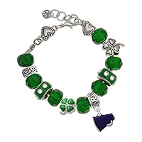 Silvertone Small Color Megaphone - Green Irish Luck Bead Charm Bracelet, 7.5