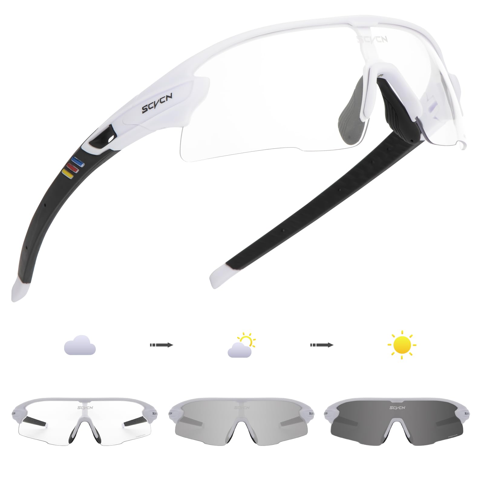 SCVCN Photochromic Cycling Glasses Clear MTB Riding Glasses Motorcycle TR90  Men Women Mountain Bike Sunglasses Biking Goggles