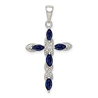 925 Sterling Silver Polished Prong set Open back Sapphire and Diamond Religious Faith Cross Pendant Necklace Measures 32x18mm Wide Jewelry Gifts for Women