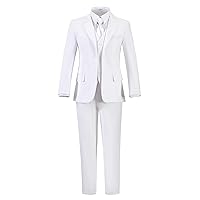 Boy's Silm Fit Formal Suits 5 Piece with Shirt and Vest, White 5pc, 7