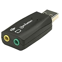 Manhattan USB Audio Adapter External Stereo Sound Card - with 3.5mm Headphone and Microphone Jack - Plug and Play, No Drivers Needed, 3D Sound - for Windows and Mac – 3 Yr Mfg Warranty – 150859
