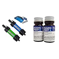 Sawyer Mini Water Filtration System (2-Pack) and Potable Aqua Water Purification Tablets (2 Bottles)
