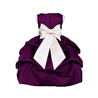 Pink Promise Wedding Party Plum Purple Pick-Up Flower Girl Dress with Bow