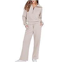 Women 2 Piece Classic Outfits Tracksuits Zip Lapel Sweatshirts and Straight Leg Jogger Pants Sets Casual Sweatsuits