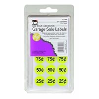 Charles Leonard Garage Sale Price Labels, Blank and Pre Priced Round Self Adhesive Stickers, 3/4 Inch Diameter, Yellow, 306/Box (72290)