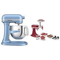 KitchenAid® 7 Quart Bowl-Lift Stand Mixer, Blue Velvet & KSMMGA Metal Food Grinder Attachment, Silver