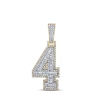 10K Two-tone Gold Mens Baguette Diamond Number 4 Charm Pendant 1-1/2 Ctw.