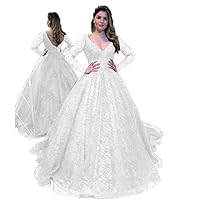 Women's Long Sleeve Formal Evening Ball Gown Sequins V Neck Prom Wedding Party Dress