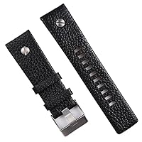 New 22 24 26 28mm Rivet Lychee Texture Genuine Leather Watchband for Diesel Black Brown Watch Strap Wrist Bracelet Pin Buckle (Color : Preto, Size : 28mm)