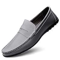 Men's Loafers Penny Loafer Shoe Apron Toe PU Leather Comfortable Flat Heel Lightweight Fashion Slip On (Color : Gray, Size : 7)