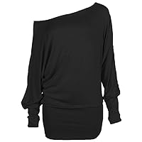 Plus Size Women Long Sleeve Off Shoulder Plain Batwing Tunic Top