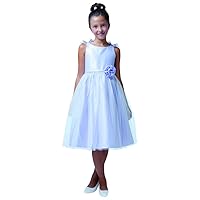 Little Girls' Dainty Double Bow Satin Gown with Tulle Overlay