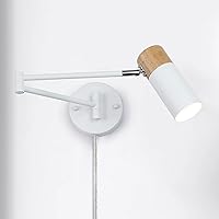 COSYLUX Modern Industrial Swing Arm Wall Lamp with Plug in Cord for Bedroom, Living Room, Office, Rotatable Lampshade Plug in Wall Sconces Light Fixture for Reading and Working, White (NO Bulb)