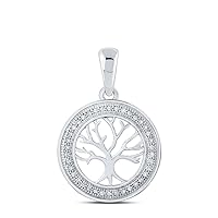 The Diamond Deal 10kt White Gold Womens Round Diamond Tree of Life Circle Pendant 1/10 Cttw