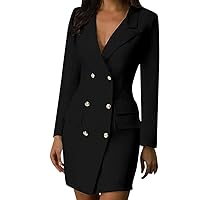 Formal Dresses for Women Notched Lapel Double Breasted Long Sleeve Blazer Dress Elegant Casual Work Office Mini Dress
