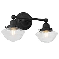Design House 589135-BLK Schoolhouse Modern Industrial Farmhouse Wall Mount 2-Light Indoor Dimmable Clear Seedy Glass Bathroom Vanity Light for Kitchen, Bathroom and Foyers in Matte Black