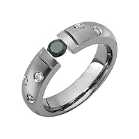 Gravity Titanium Diamond Ring & Black Cubic Zirconia Tension Set 5mm Wide Wedding Band for Him N Her