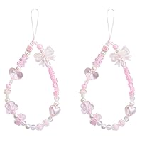 Phone Charm 2PCS Mobile Phone Straps Pink Resin Bow Acrylic Beaded Decor Lanyard Short Rope Trend Creative Mobile Phone Chain Women Charms Accessories