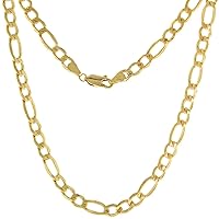Hollow 14k Gold 6mm Figaro Link Chain Necklace for Men & Women 7-30 inch long