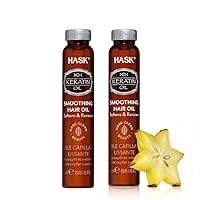 HASK KERATIN PROTEIN Smoothing Hair Oil Vials for shine and frizz control for all hair types, color safe, gluten free, sulfate free, paraben free - 2 Hair Oil Vials