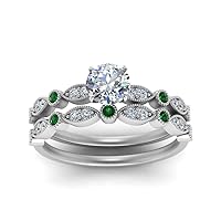 Choose Your Gemstone Marquise and Dot Milgrain Bridal Set Sterling Silver Round Shape Wedding Ring Sets Ornaments Surprise for Wife Symbol of Love Clarity Comfortable US Size 4 to 12
