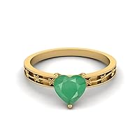 MOONEYE 925 Sterling Silver 0.75 Cts Heart Shape Emerald Gemstone Solitaire Flower Engraved Shank Engagement Women Love Ring